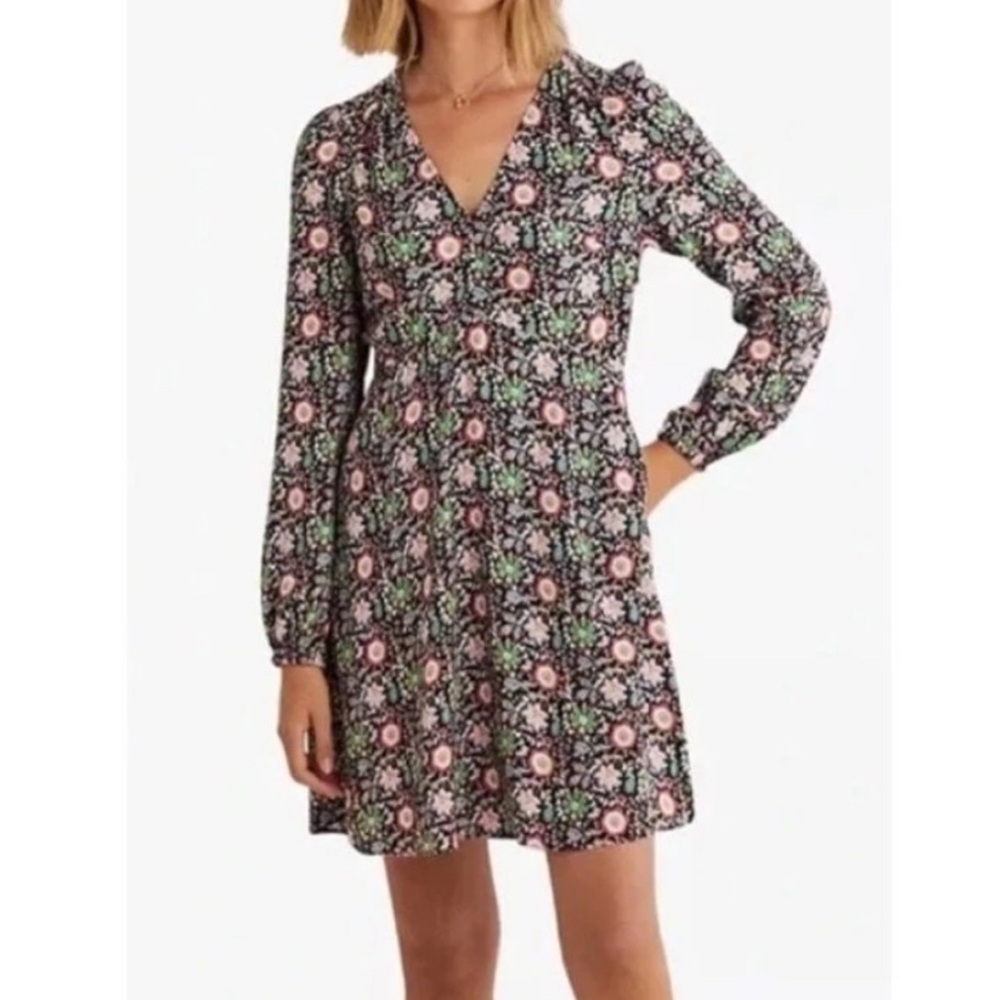 Boden NWT Enchanting Twig Floral V Neck Long Sleeve Jersey Mini Dress Size 2